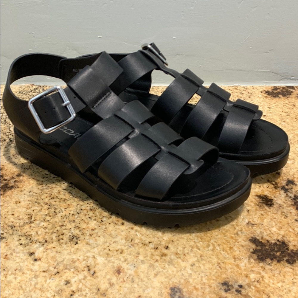 Soda Women’s Black Strappy Sandals with Adjustable Silver Buckle Size 8